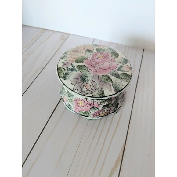 Vintage Andrea By Sadek Large Watercolor Porcelain Trinket Box With Lid - Picture 7 of 8